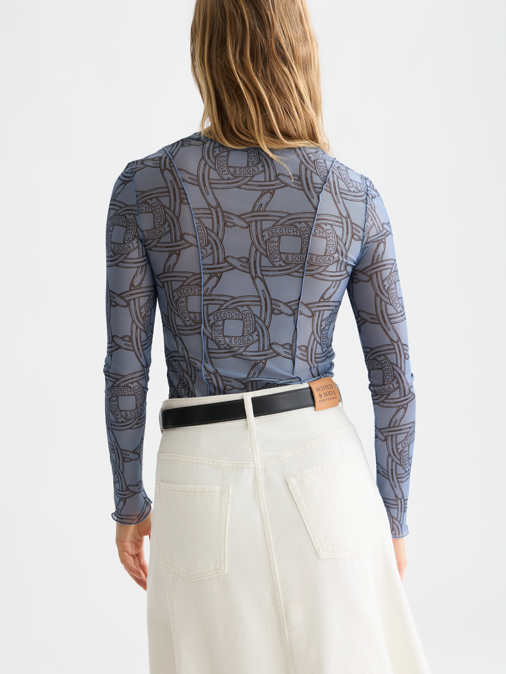 Printed mesh long sleeve top