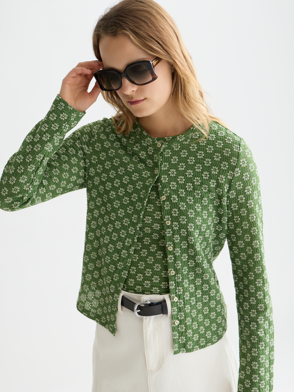 Structured button up long sleeve top