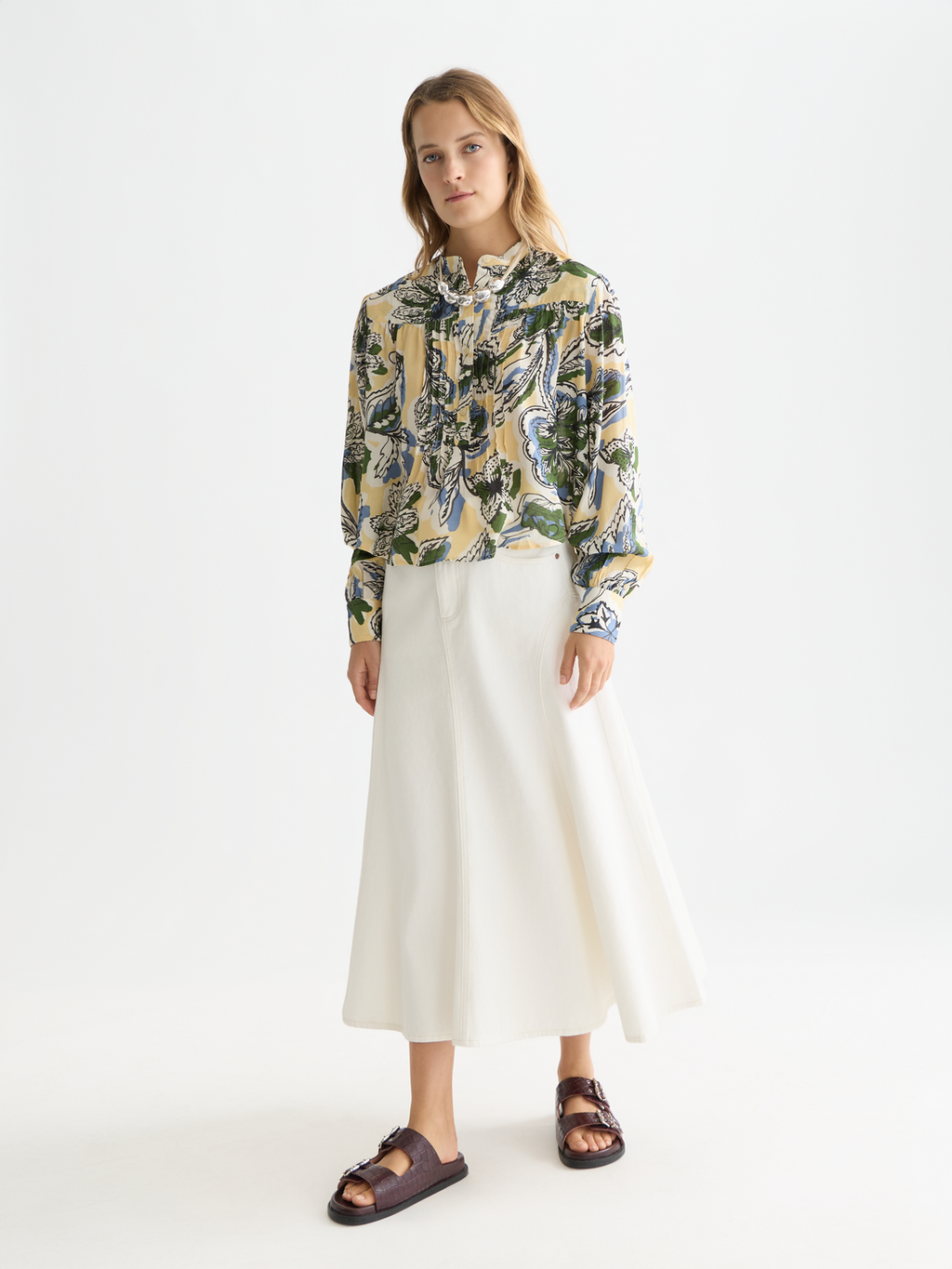 Pin tuck long sleeve shirt