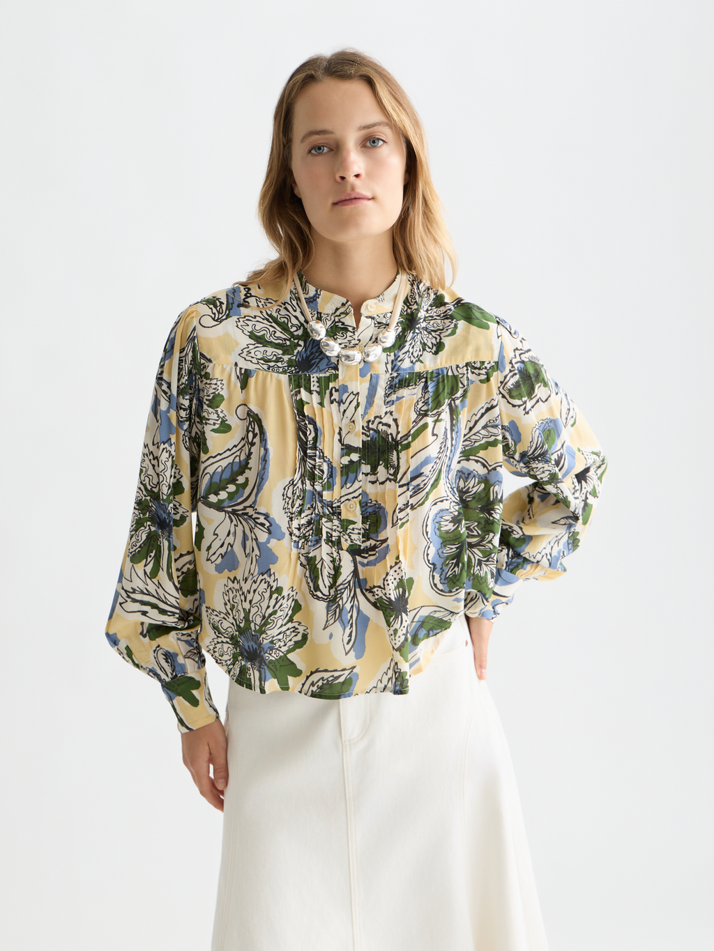 Pin tuck long sleeve shirt