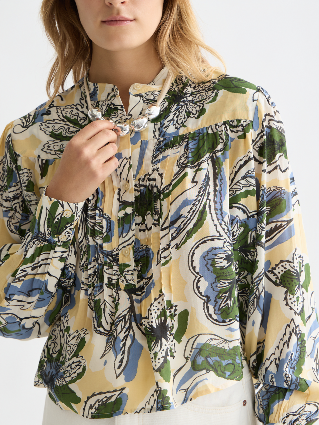 Pin tuck long sleeve shirt