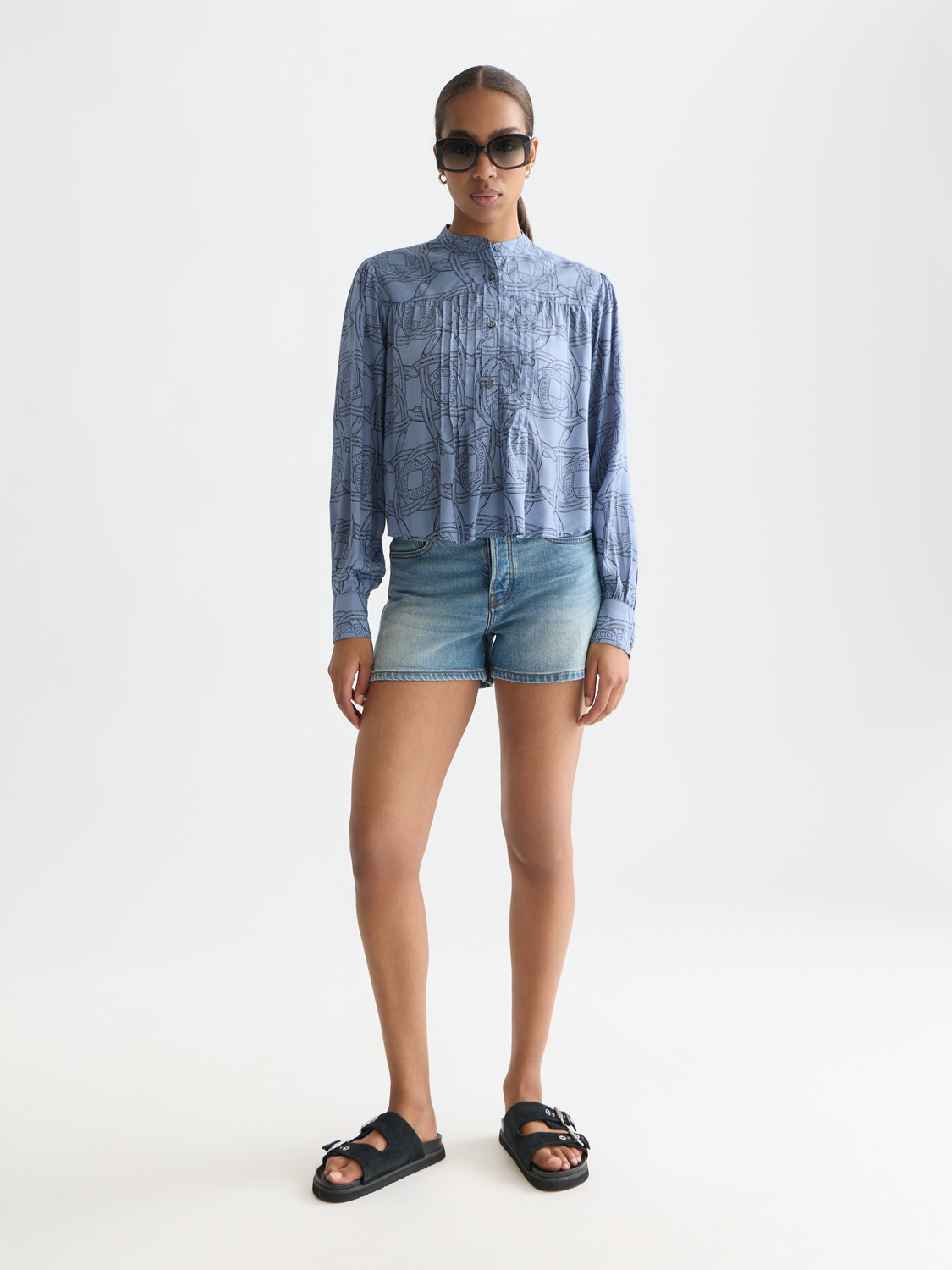 Pin tuck long sleeve shirt