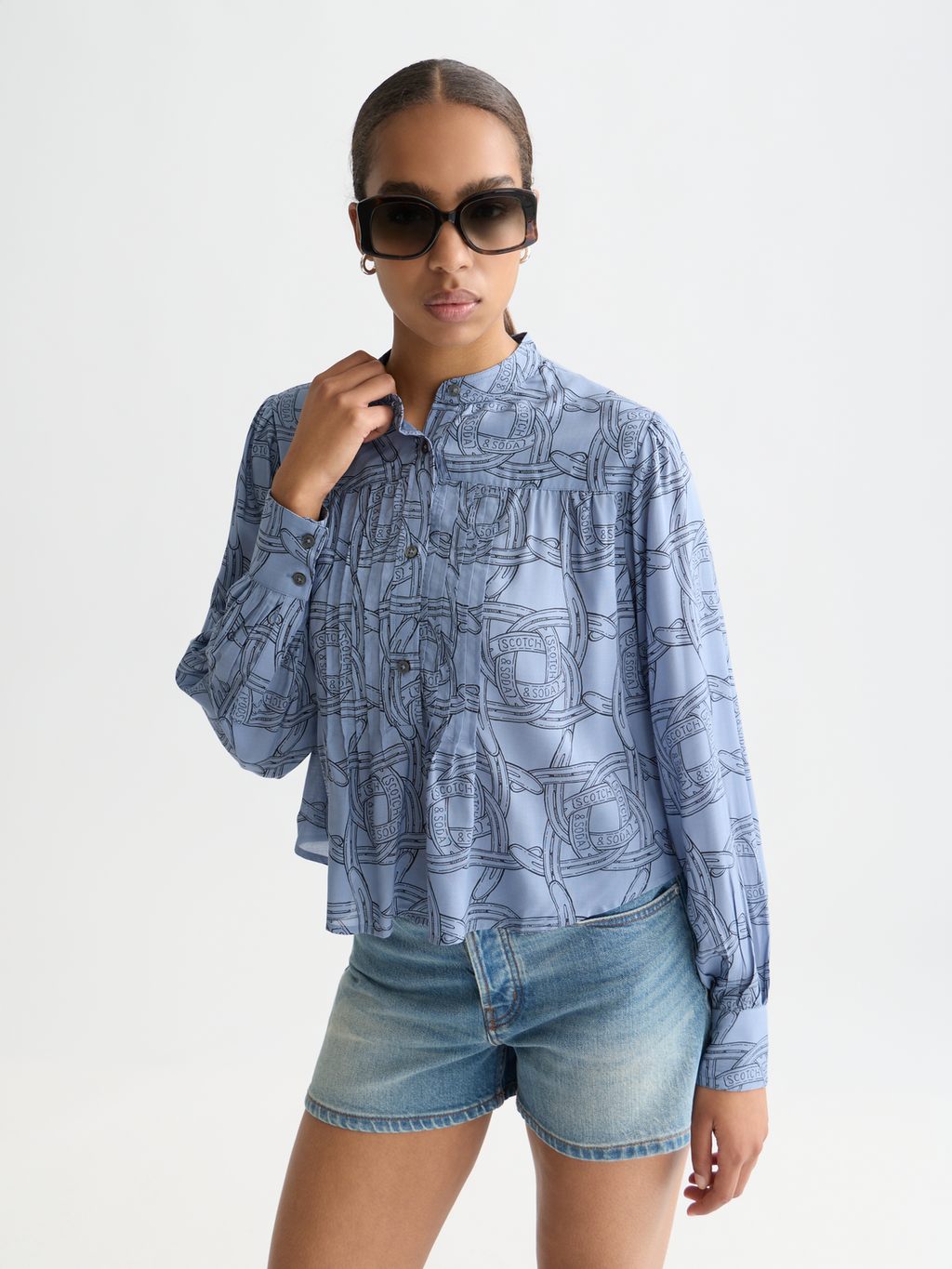 Pin tuck long sleeve shirt