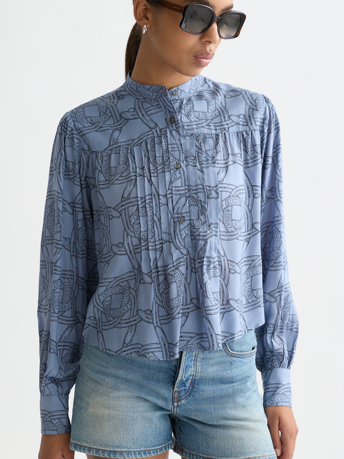 Pin tuck long sleeve shirt