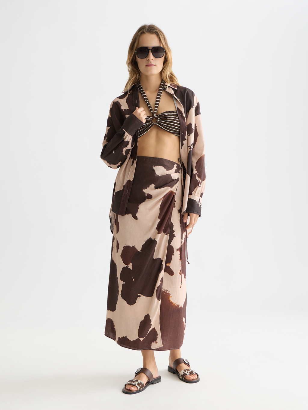 Linen blend printed shirt