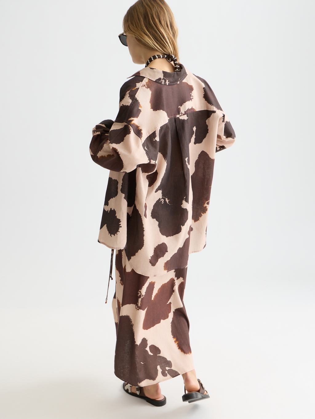 Linen blend printed shirt