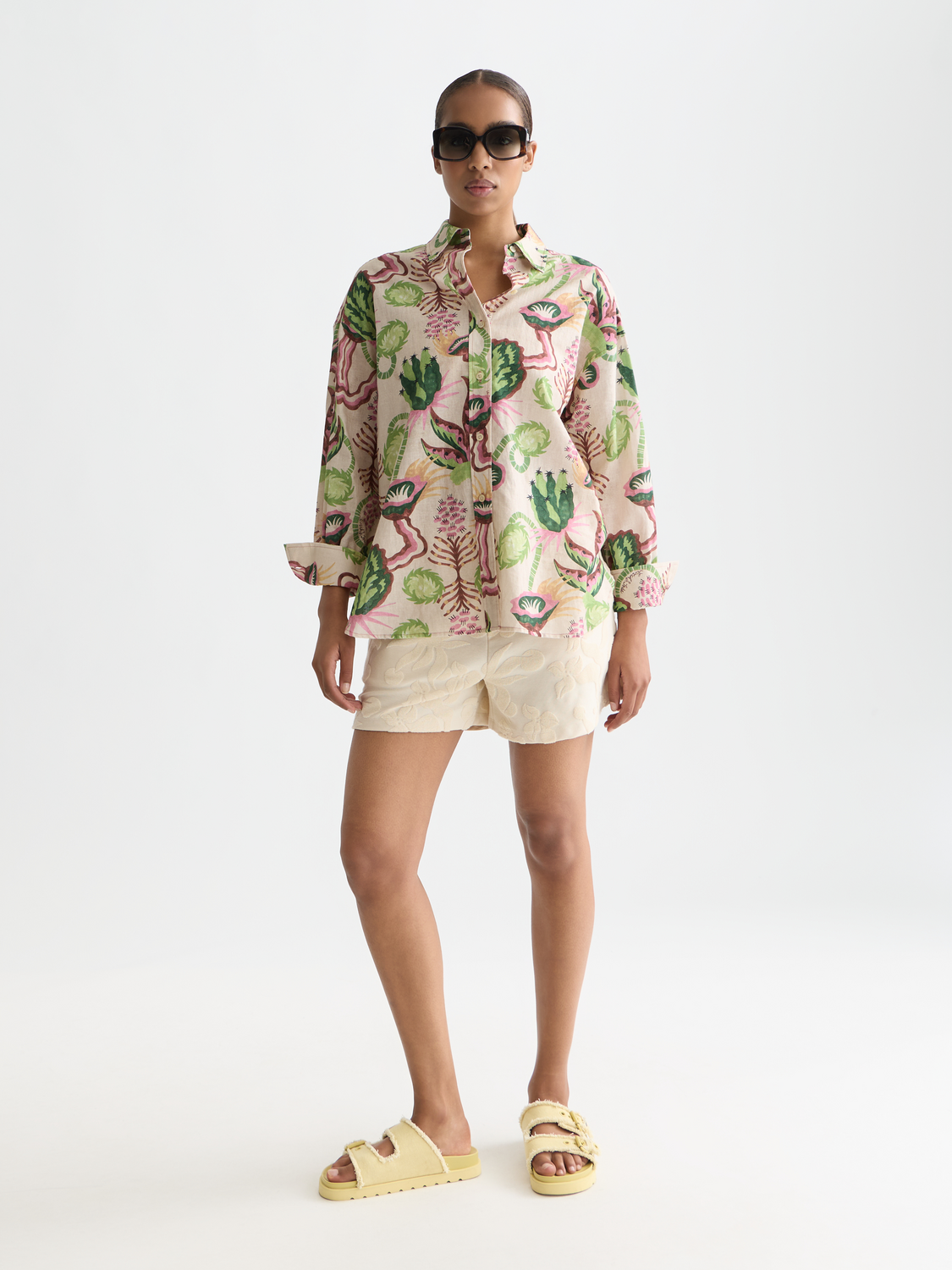 Linen blend printed shirt