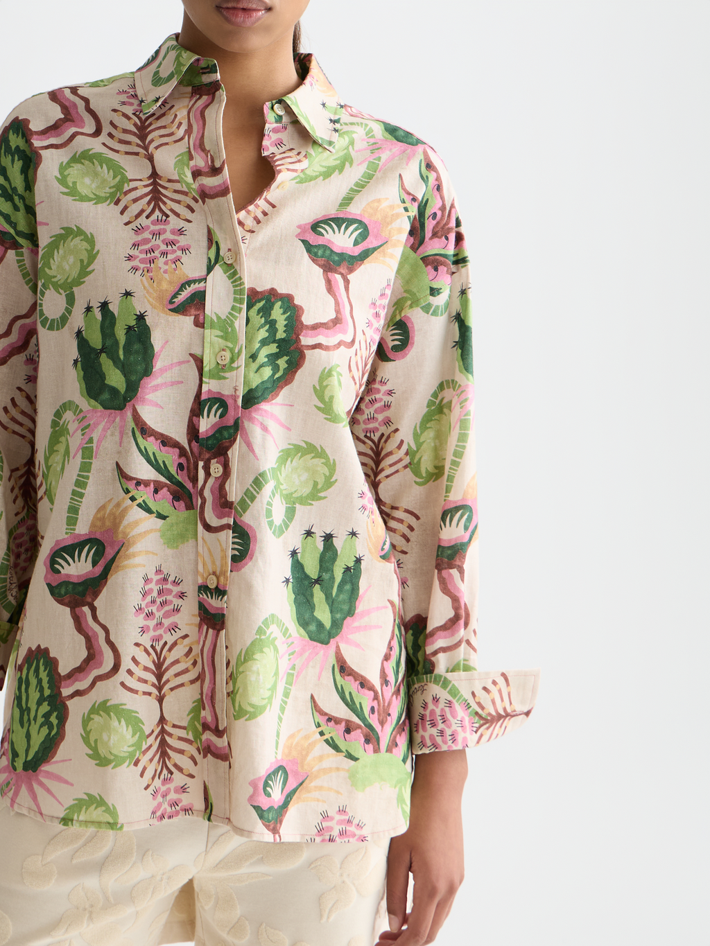 Linen blend printed shirt