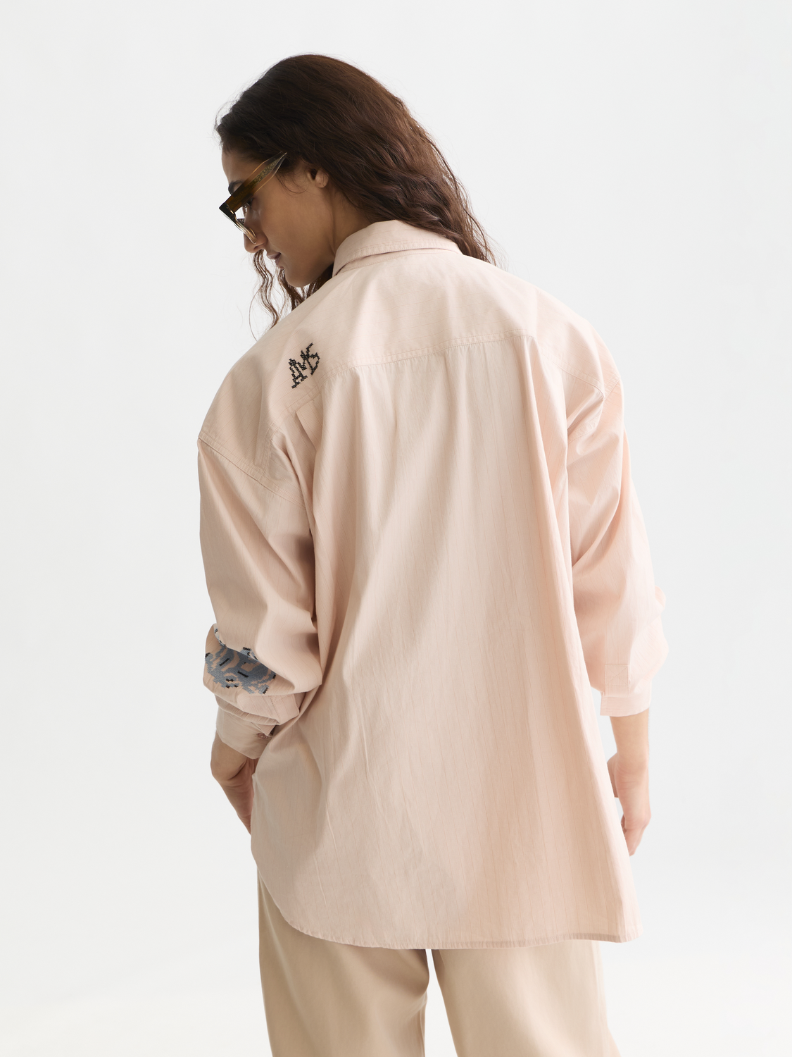 Striped embroidered oversized shirt