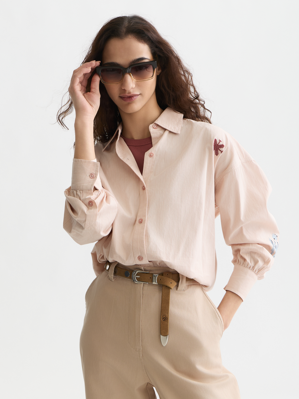 Striped embroidered oversized shirt