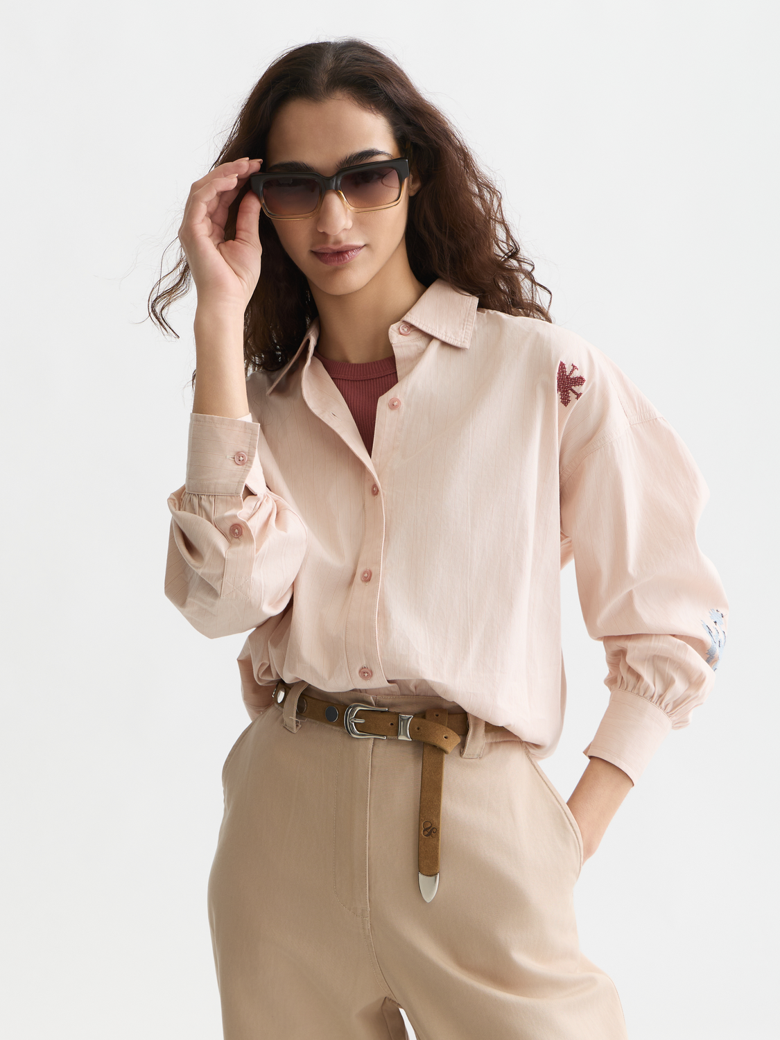Striped embroidered oversized shirt