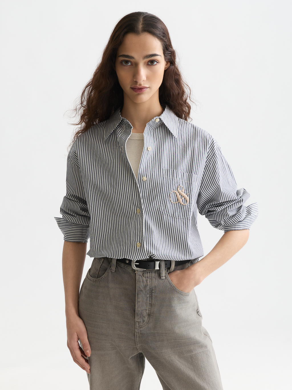 Striped relaxed logo shirt