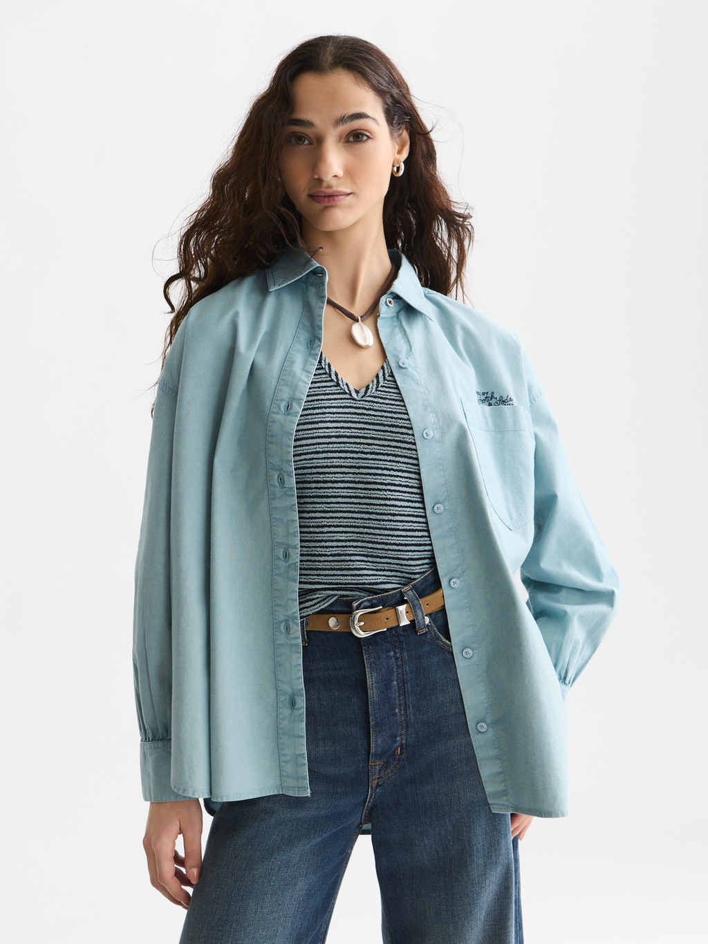 Garment-dyed oxford oversized shirt