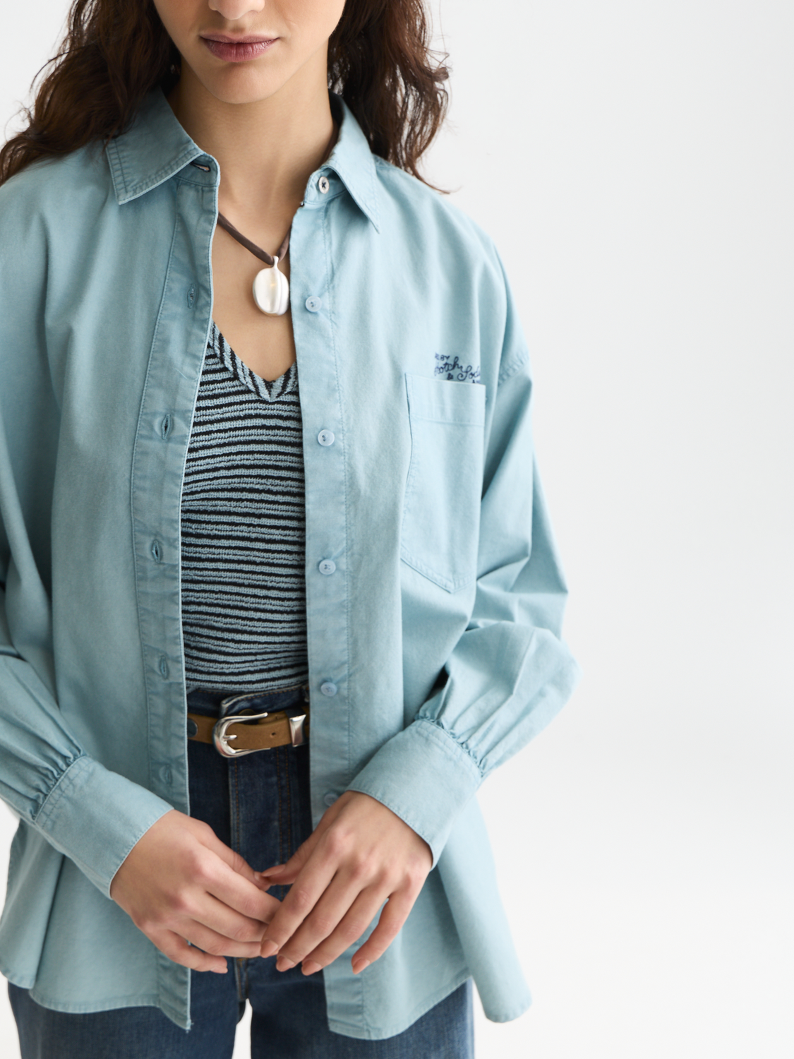 Garment-dyed oxford oversized shirt