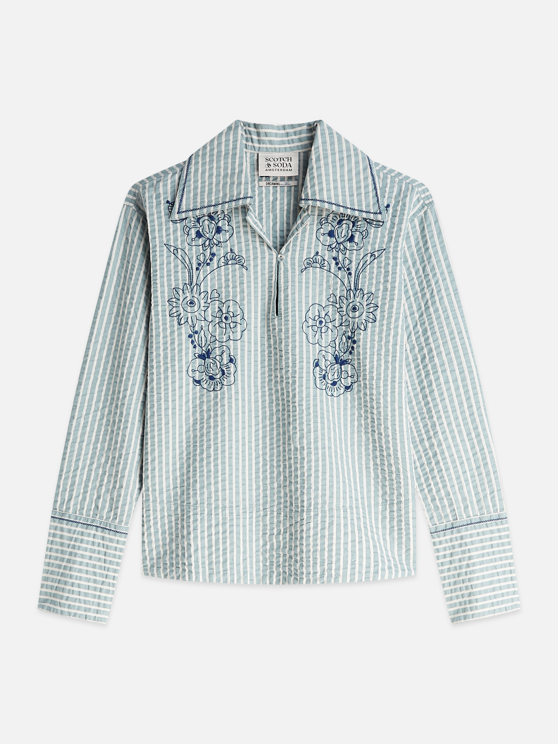 Embroidered structured long-sleeved tunic
