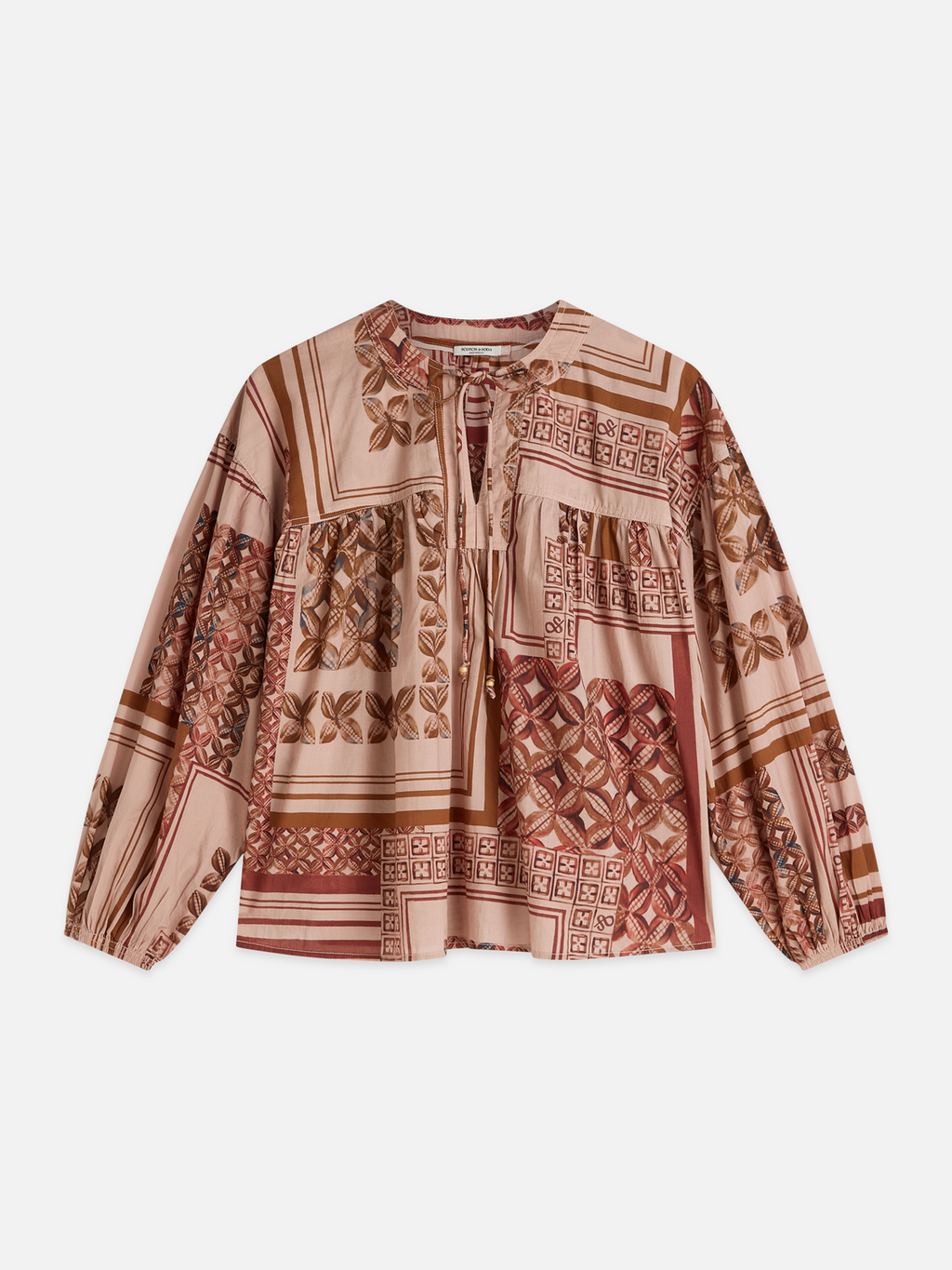 Foulard printed long-sleeved blouse