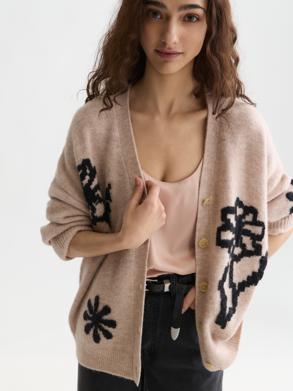 Intarsia oversized cardigan
