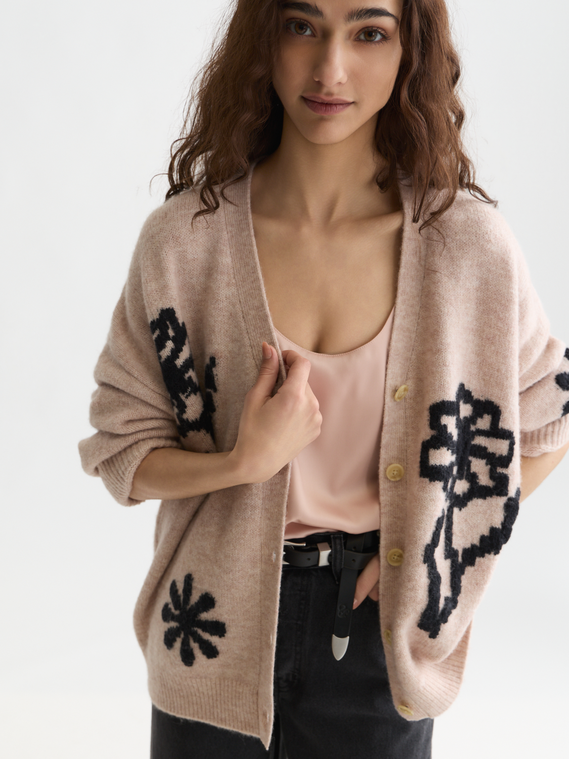 Intarsia oversized cardigan