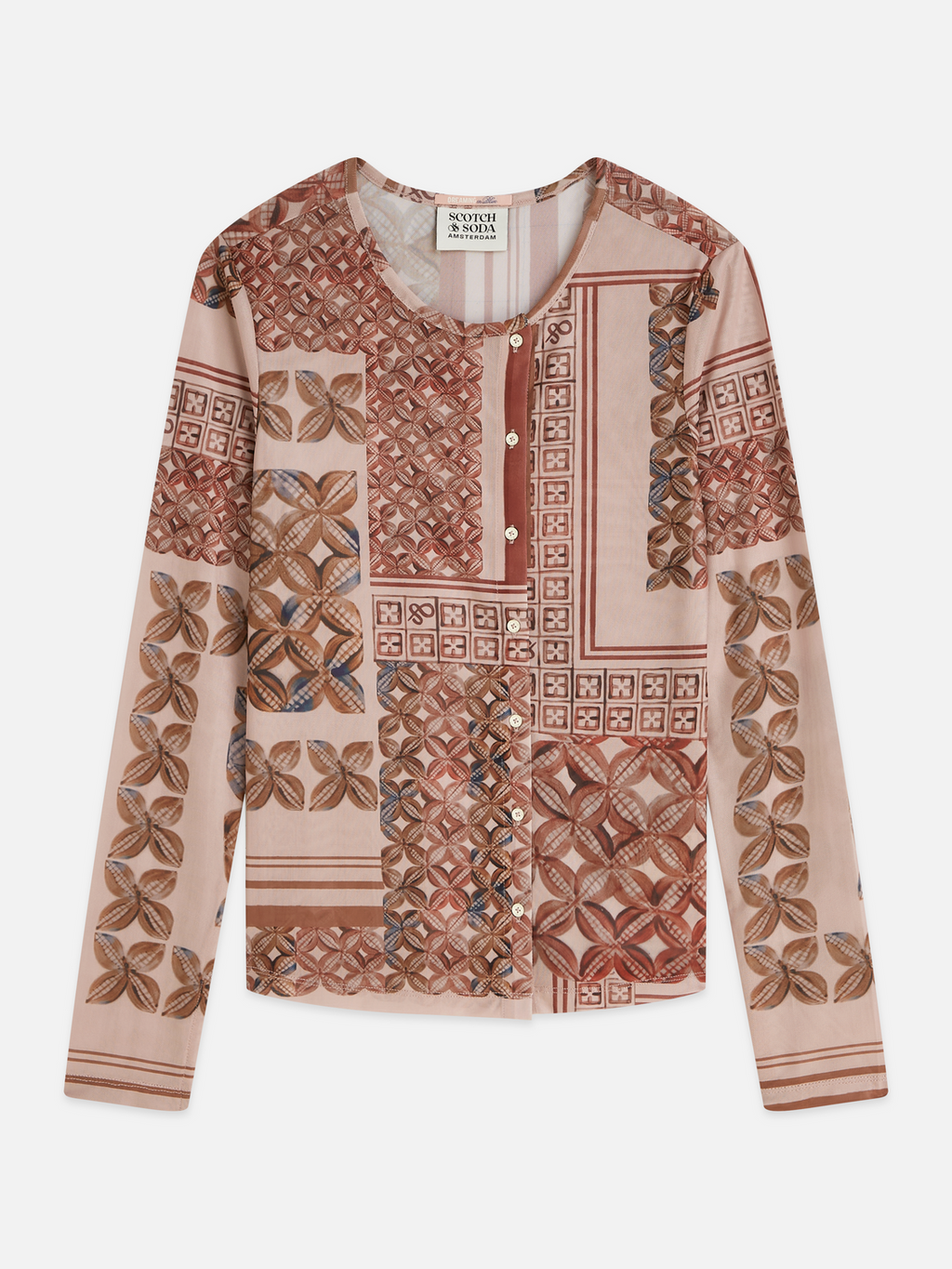 Printed mesh long sleeve T-shirt