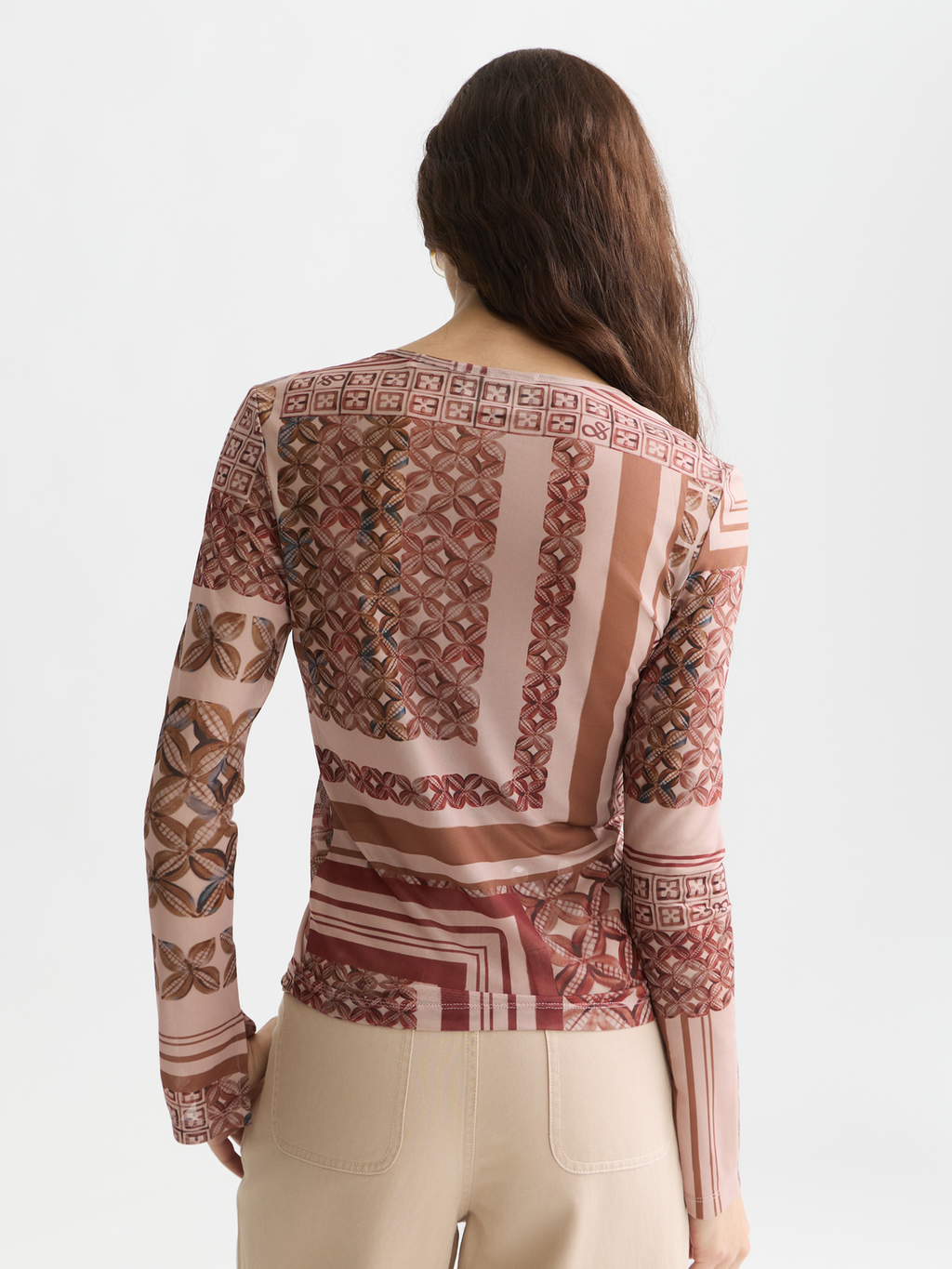Printed mesh long sleeve T-shirt