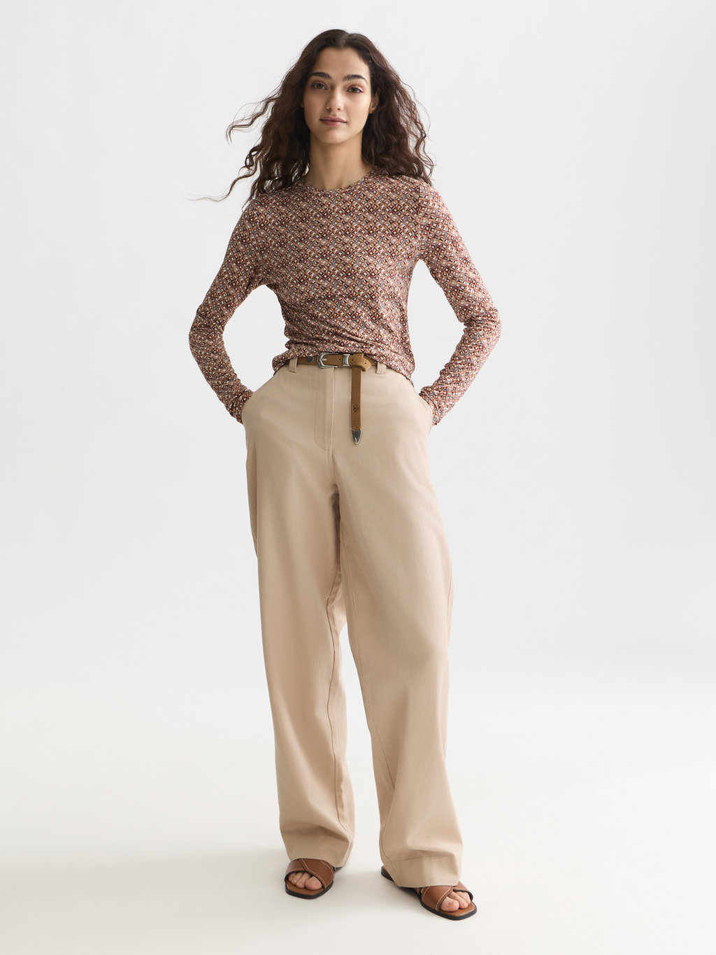 Printed long sleeve top