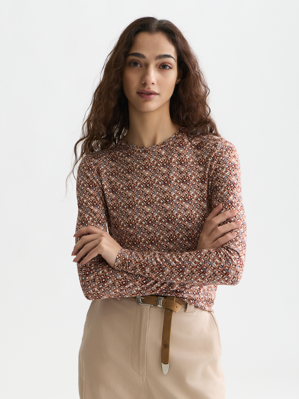 Printed long sleeve top