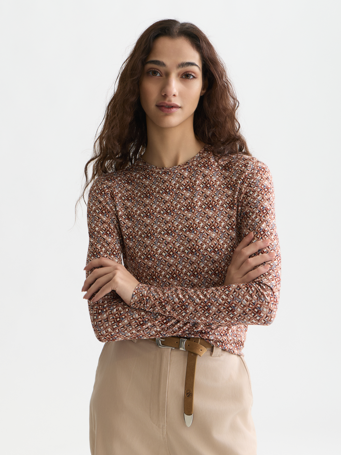 Printed long sleeve top