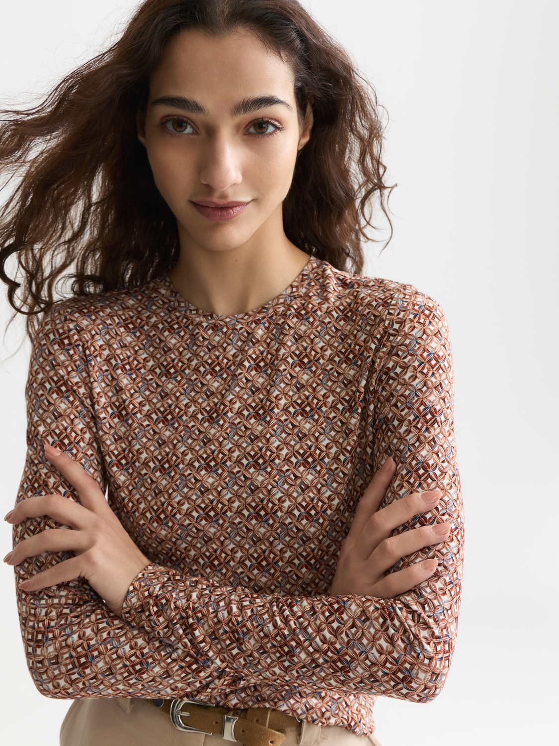 Printed long sleeve top