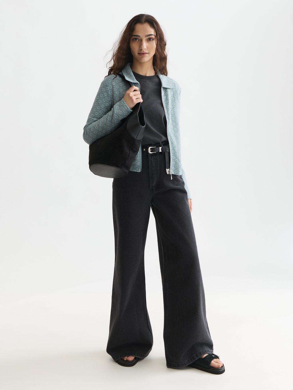 Open structure zip-up long sleeve top