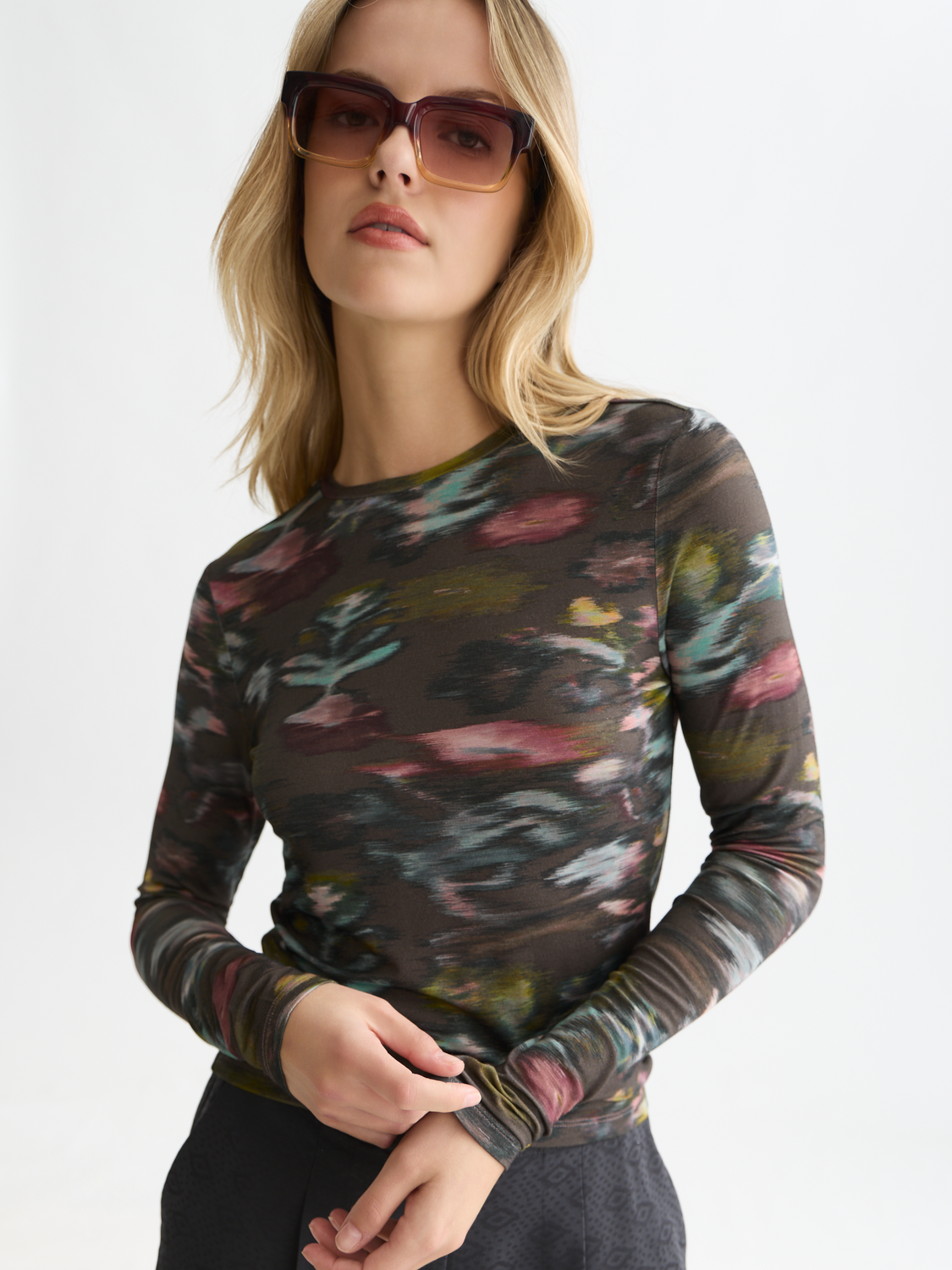 Printed long sleeve top