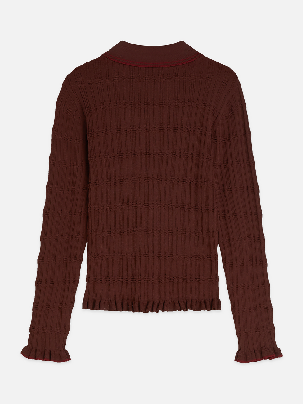 Ripple Stitch Viscose-Nylon Slim Polo-Neck Pullover