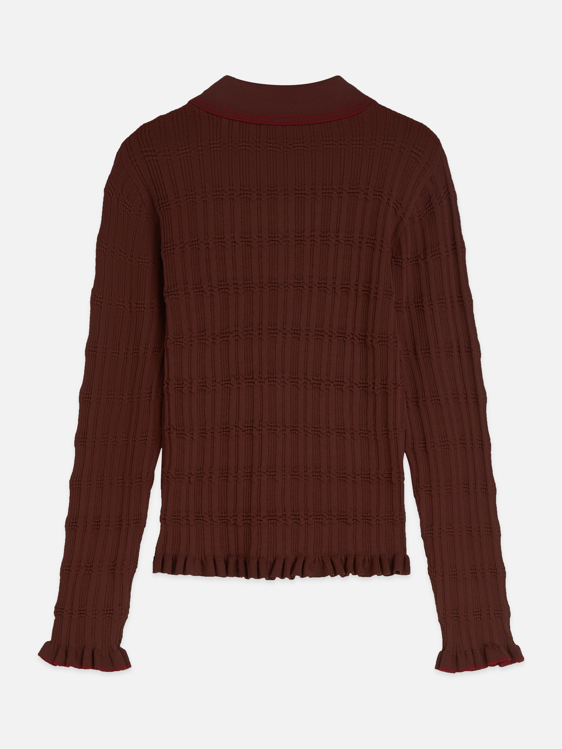 Ripple Stitch Viscose-Nylon Slim Polo-Neck Pullover