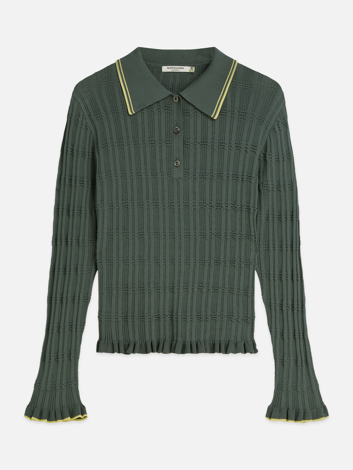 Ripple stitch long sleeve polo