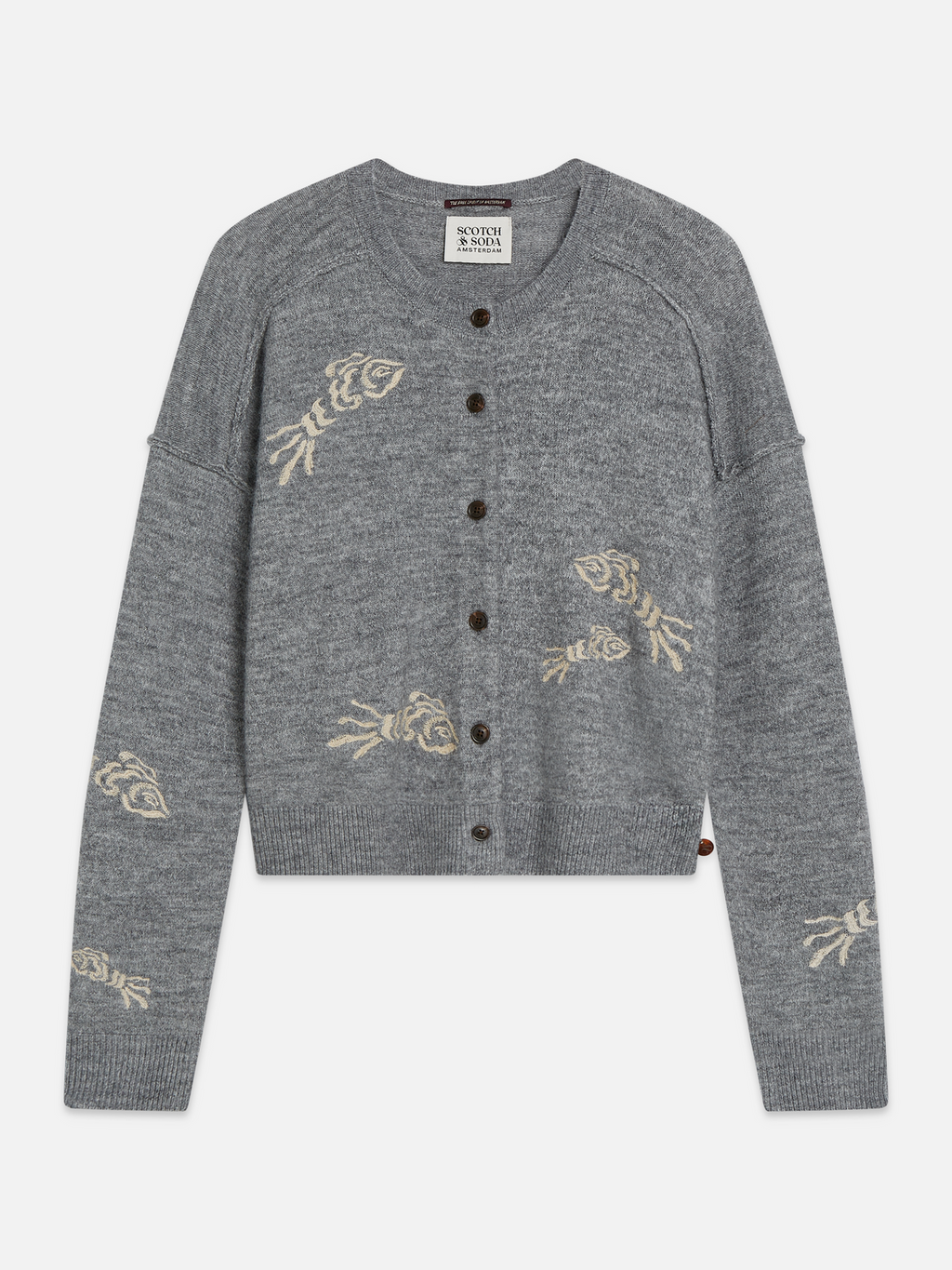 Embroidered Crewneck Boxy Cardigan