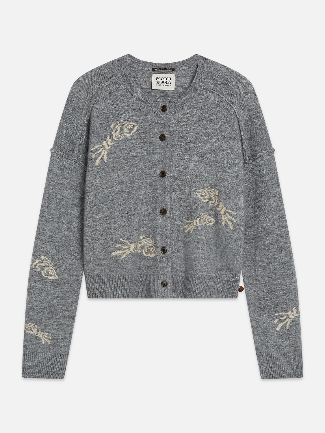 Embroidered Crewneck Boxy Cardigan