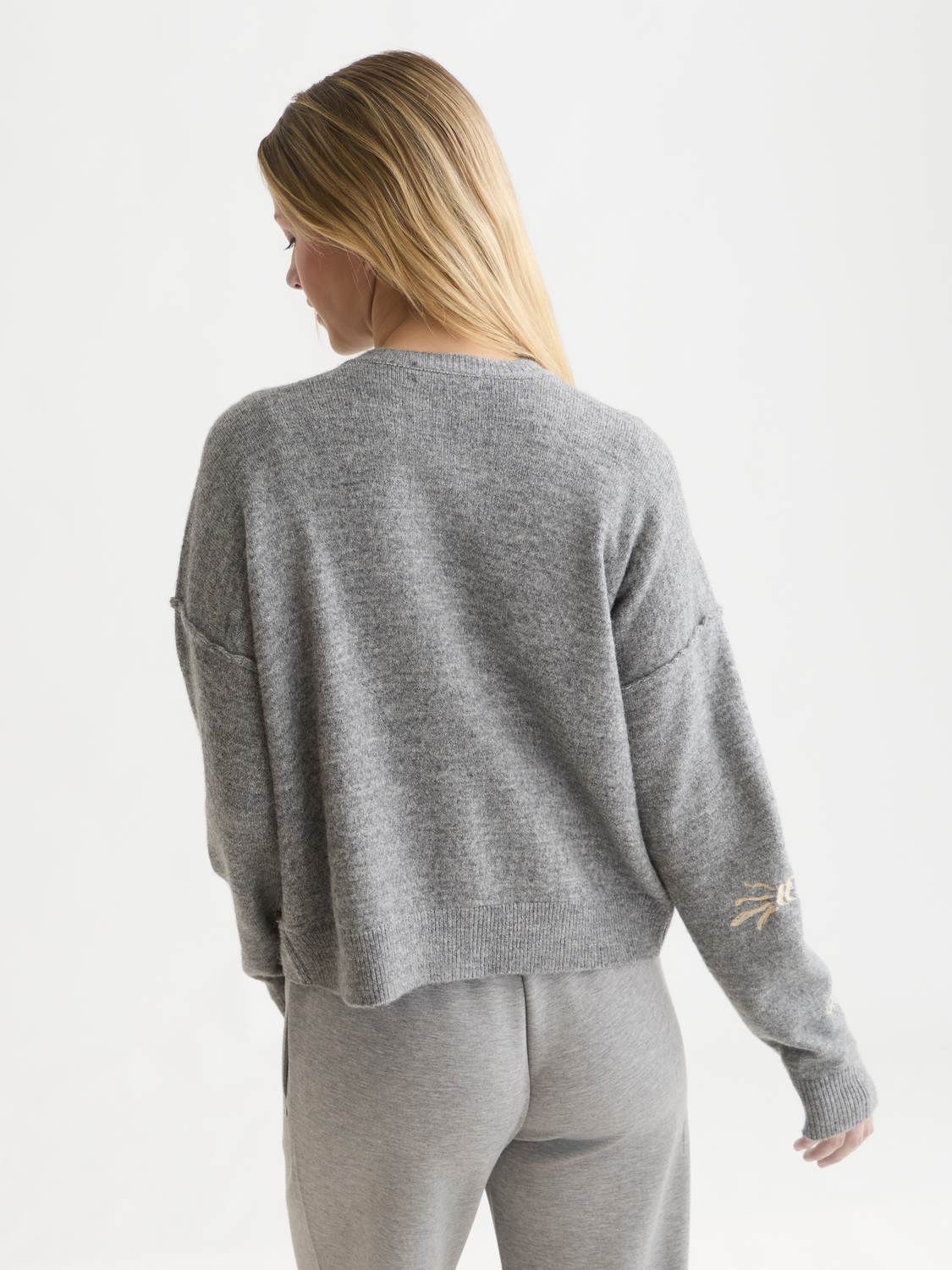 Embroidered Crewneck Boxy Cardigan