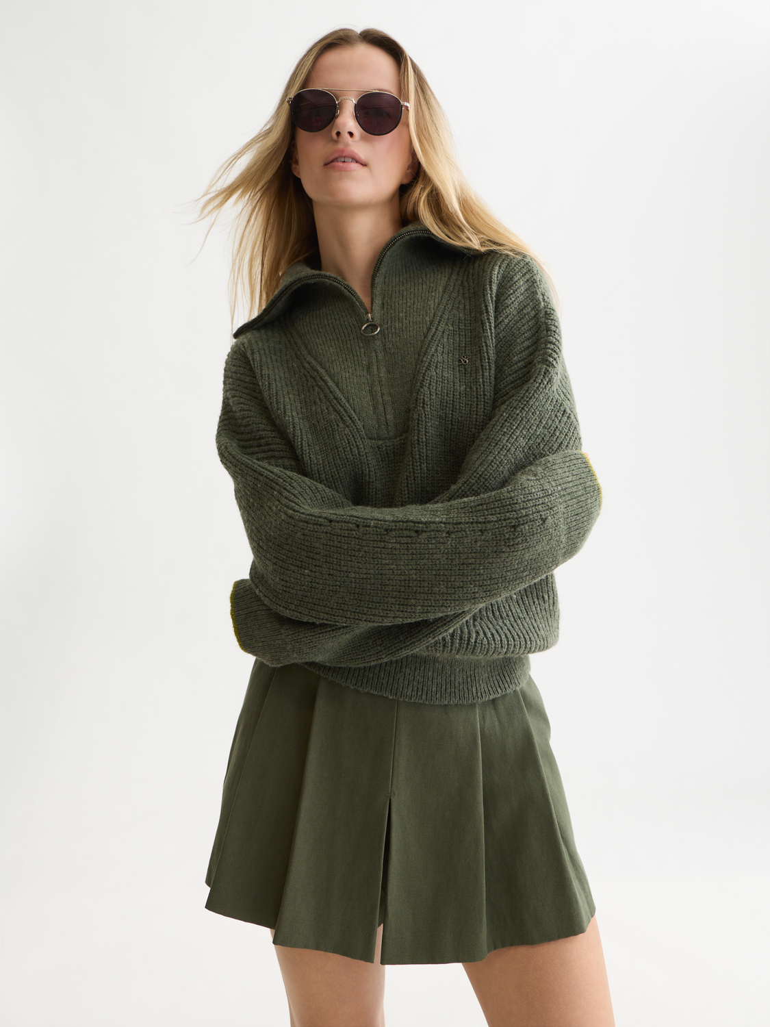 Half-Zip Cotton-Wool Blend Relaxed Pullover