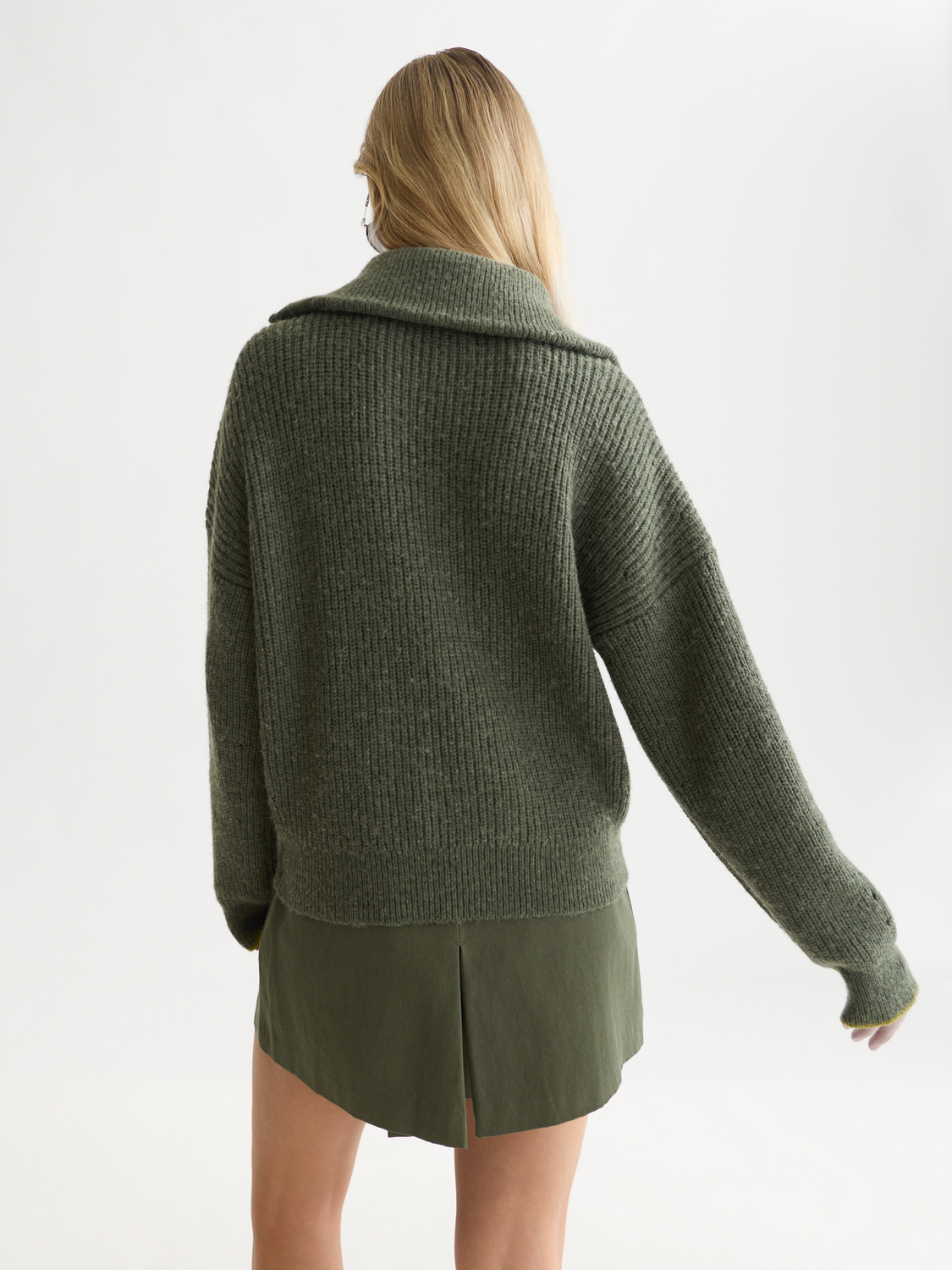 Half-Zip Cotton-Wool Blend Relaxed Pullover