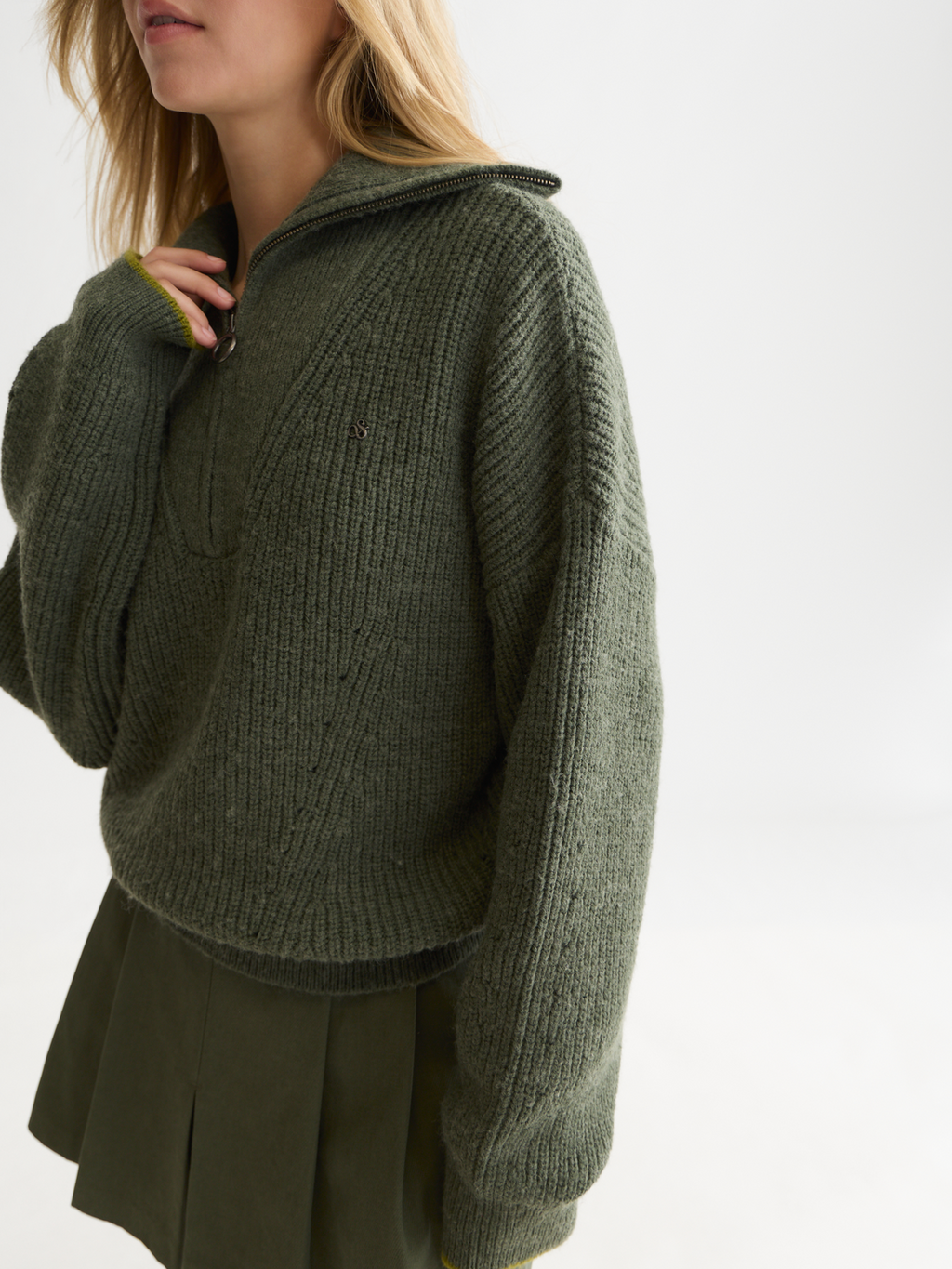 Half-Zip Cotton-Wool Blend Relaxed Pullover