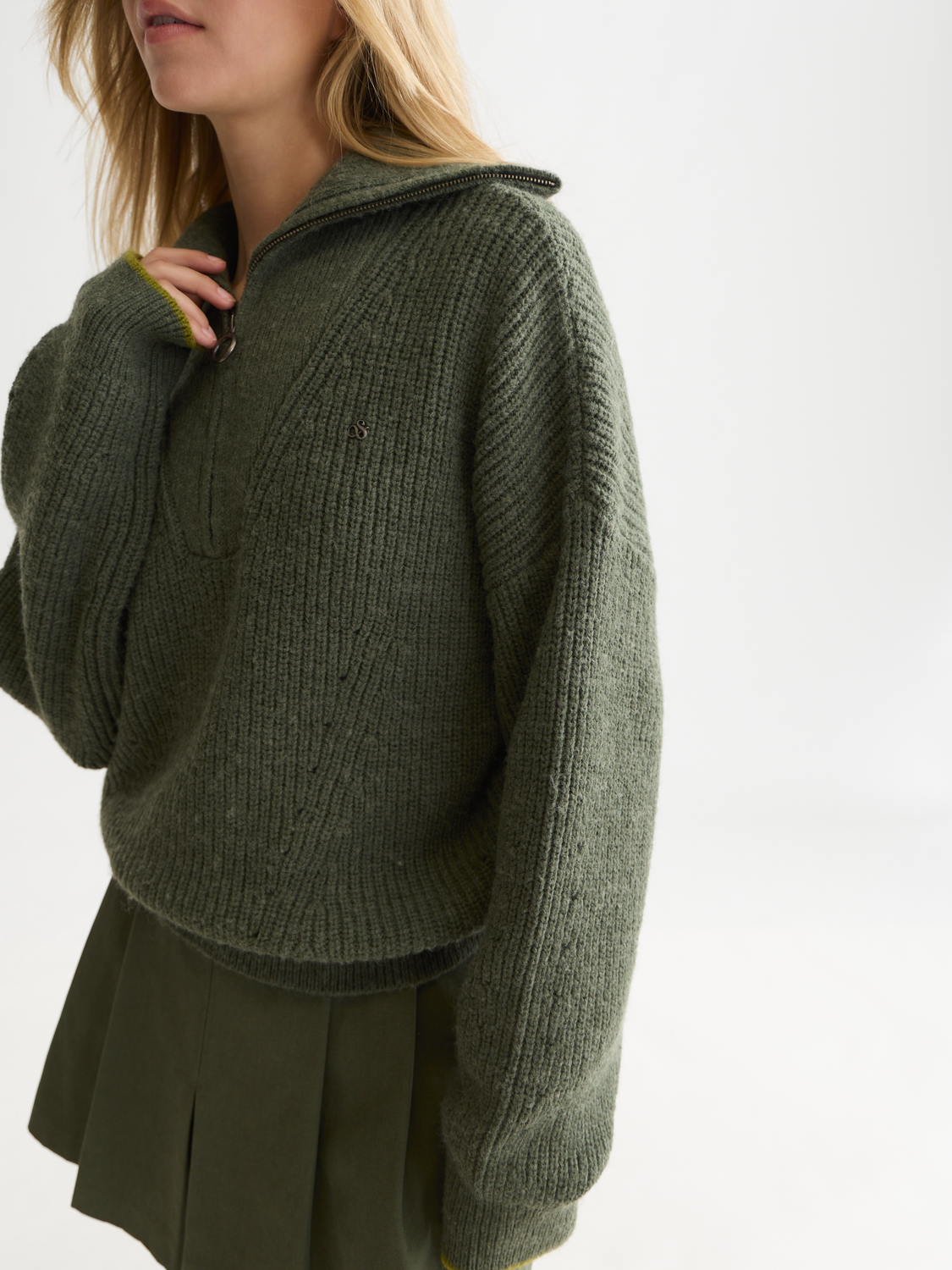 Half-Zip Cotton-Wool Blend Relaxed Pullover