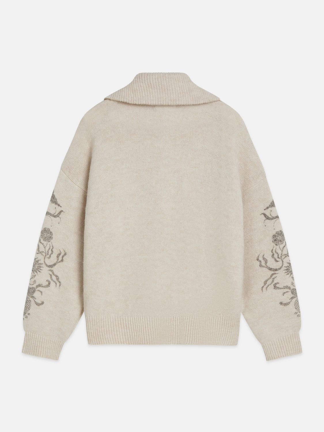 Printed Zip-Up Wool-Blend Oversized Cardigan