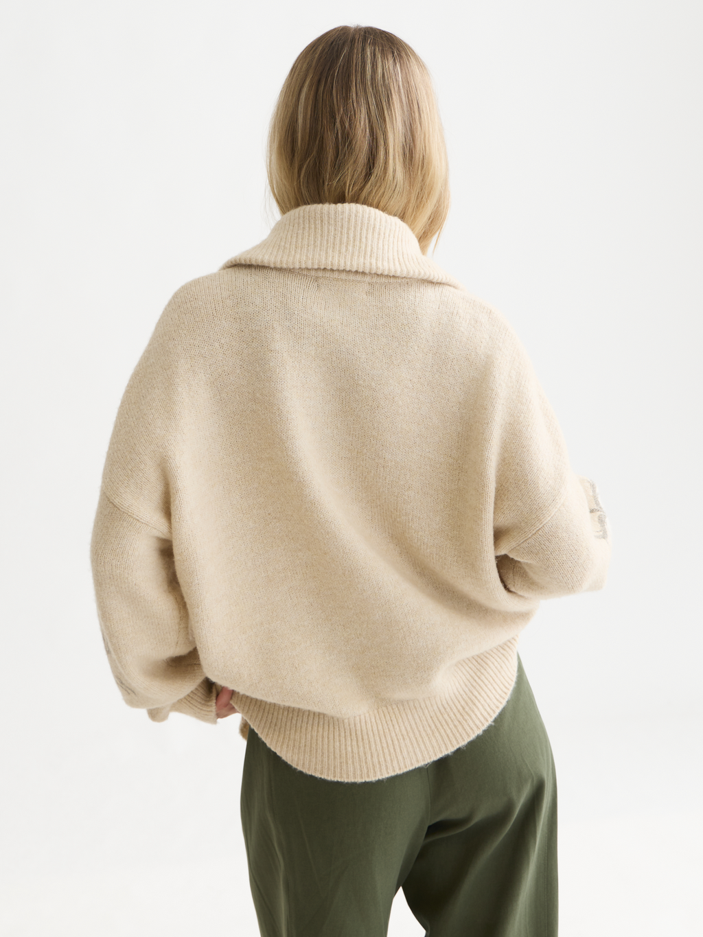 Printed Zip-Up Wool-Blend Oversized Cardigan