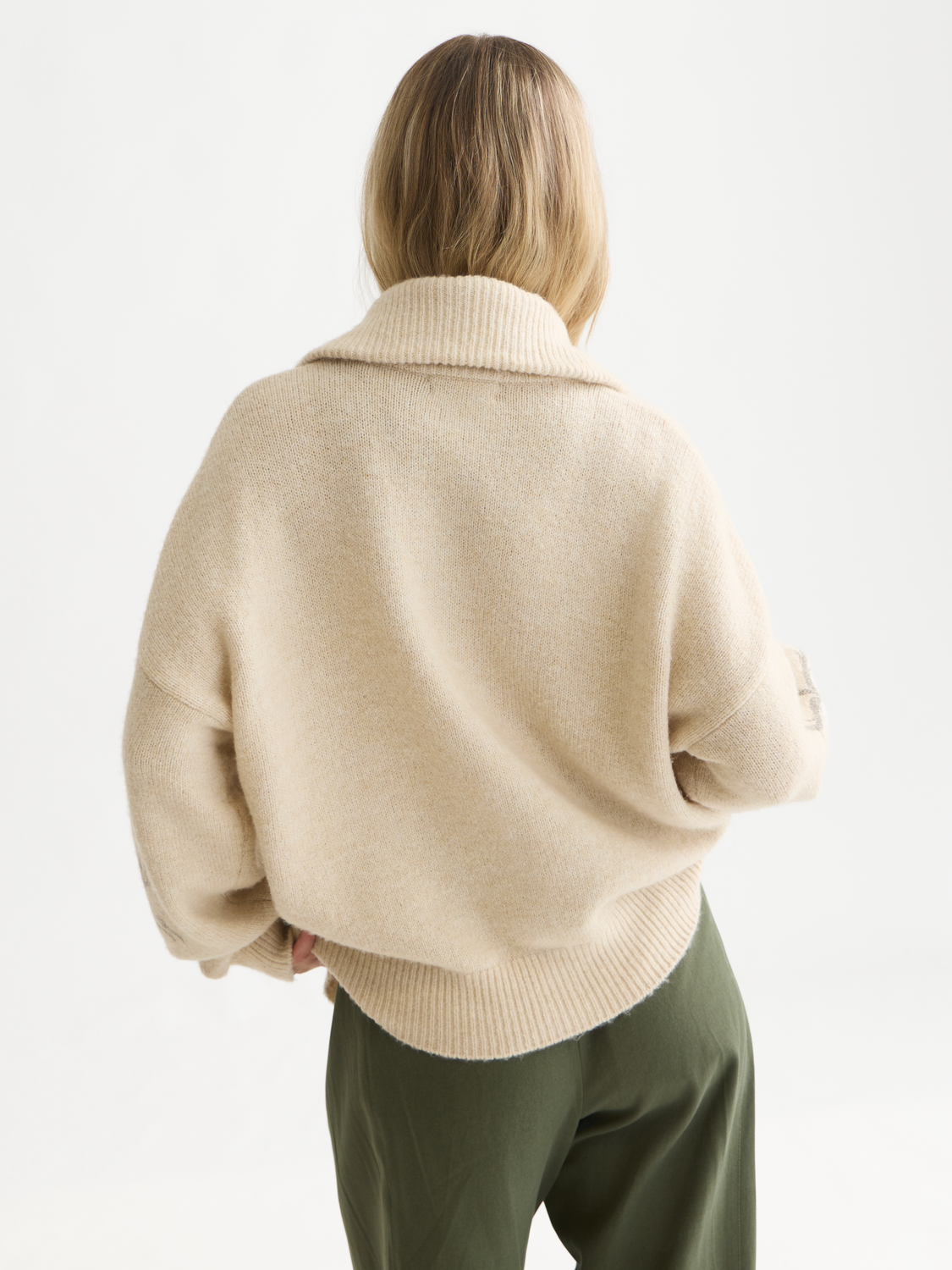 Printed Zip-Up Wool-Blend Oversized Cardigan