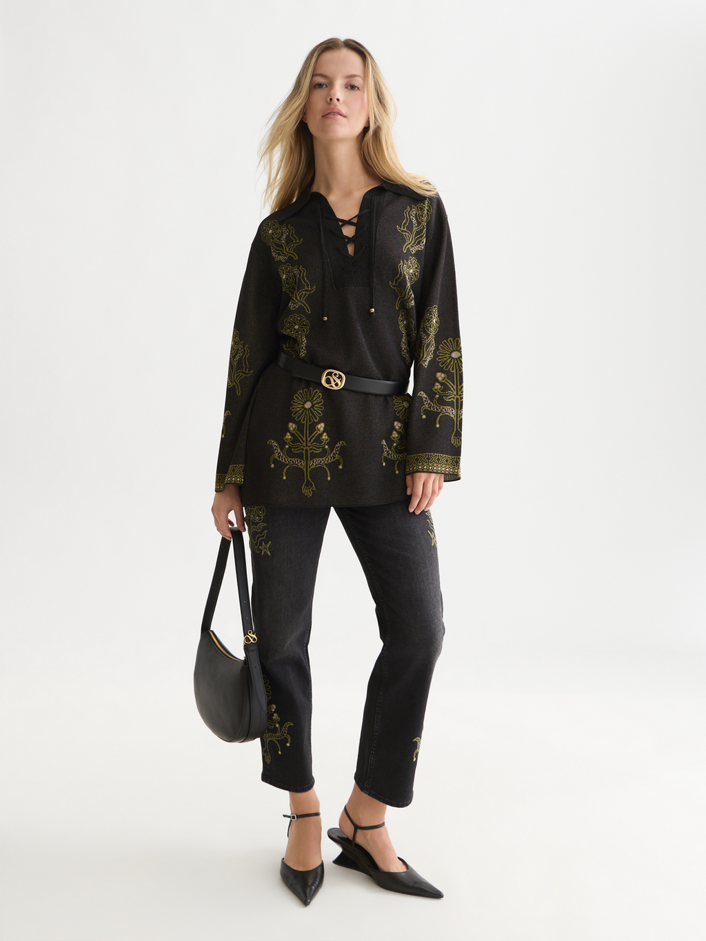 Jacquard Viscose-Blend Knit Relaxed Tunic