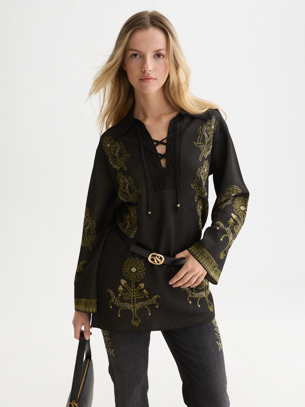 Jacquard Viscose-Blend Knit Relaxed Tunic