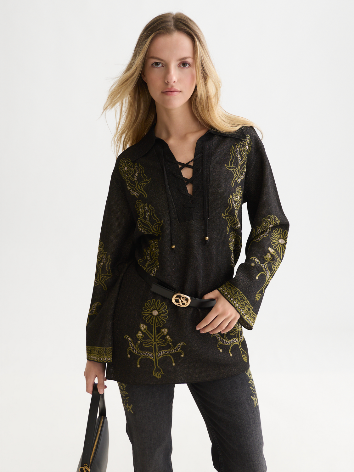 Jacquard Viscose-Blend Knit Relaxed Tunic