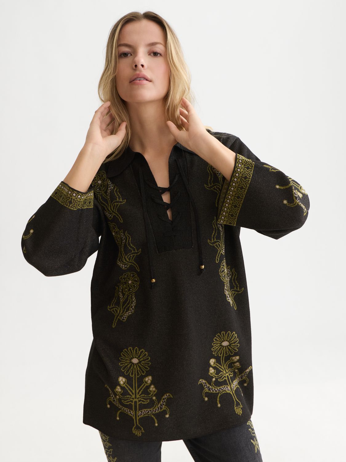 Jacquard Viscose-Blend Knit Relaxed Tunic