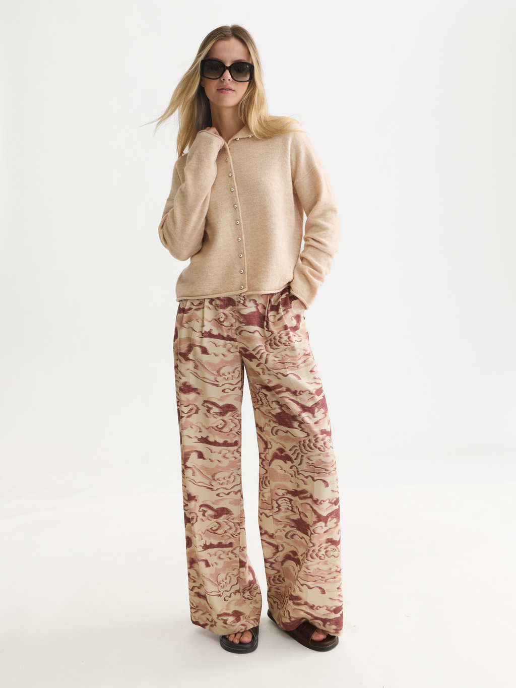 Fuzzy Wool-Alpaca Blend Relaxed Cardigan
