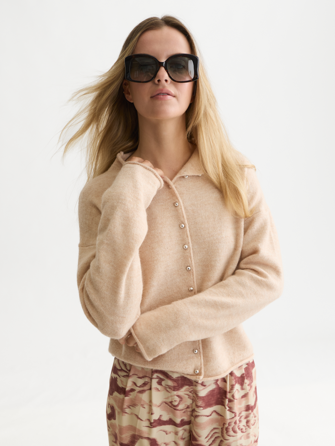 Fuzzy Wool-Alpaca Blend Relaxed Cardigan