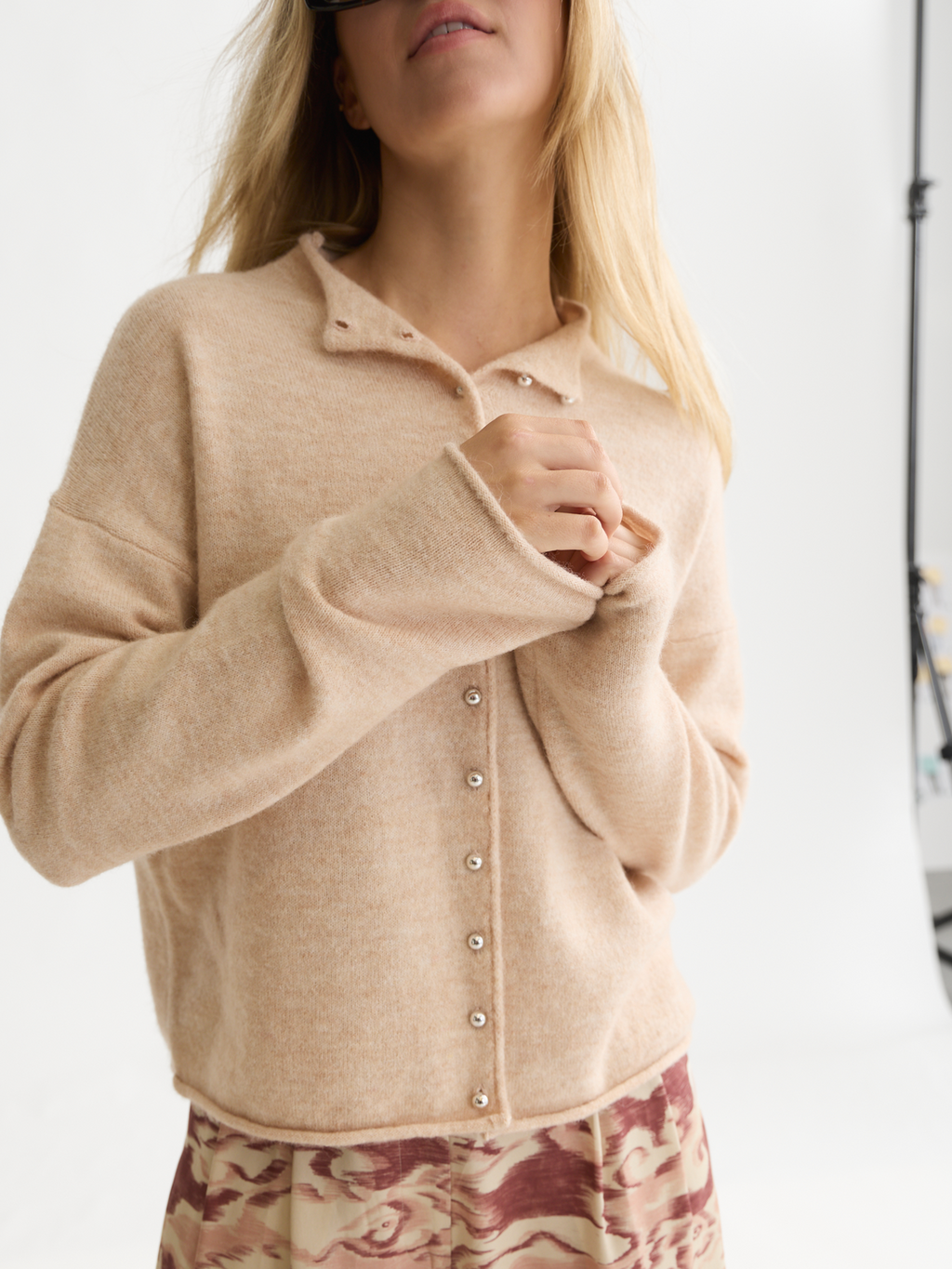 Fuzzy Wool-Alpaca Blend Relaxed Cardigan